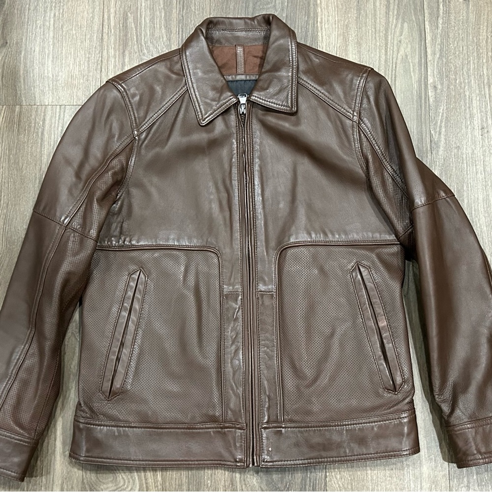 Andrew Marc New York Leather Jacket Men’s Size Medium Brown Preowned